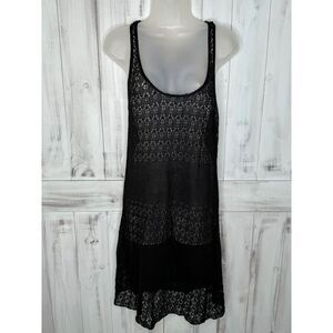 NILI LOTAN BLACK CROCHET LACE SEE THROUGH SLEEVELESS KNEE LENGTH DRESS COVERUP M